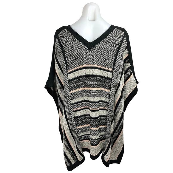 Marks & Spencer Per Una Grey Knit Striped Pullover Poncho Sweater Top Cape Sz S - Picture 2 of 4